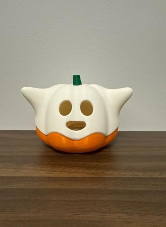 3D CRAFT Halloween Ghost Pumpkin Decorative Collectible, Candy Holder, White and Orange, Halloween Display Prop - Image 1